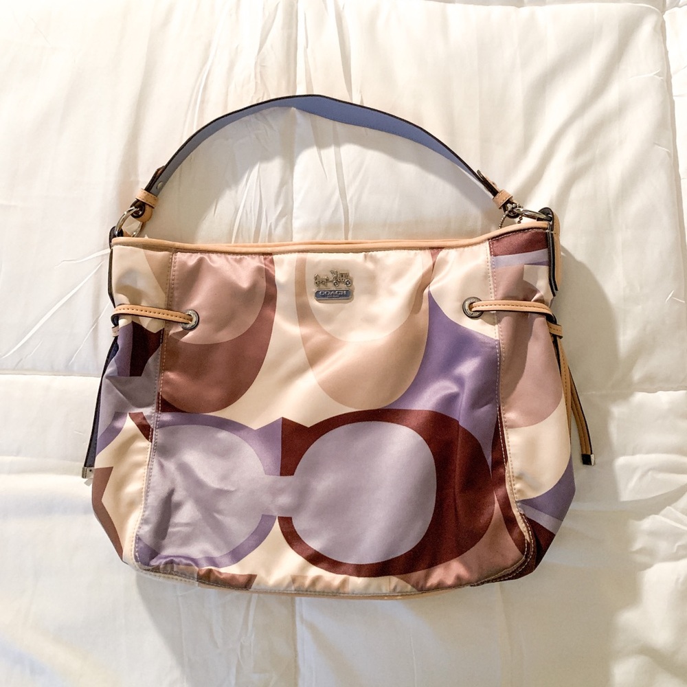 Tan and Purple Coach Purse